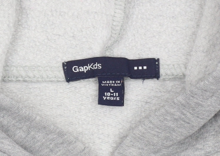 GAP Girls Grey Logo Pullover Hoodie L 10-11 Years Cotton Blend