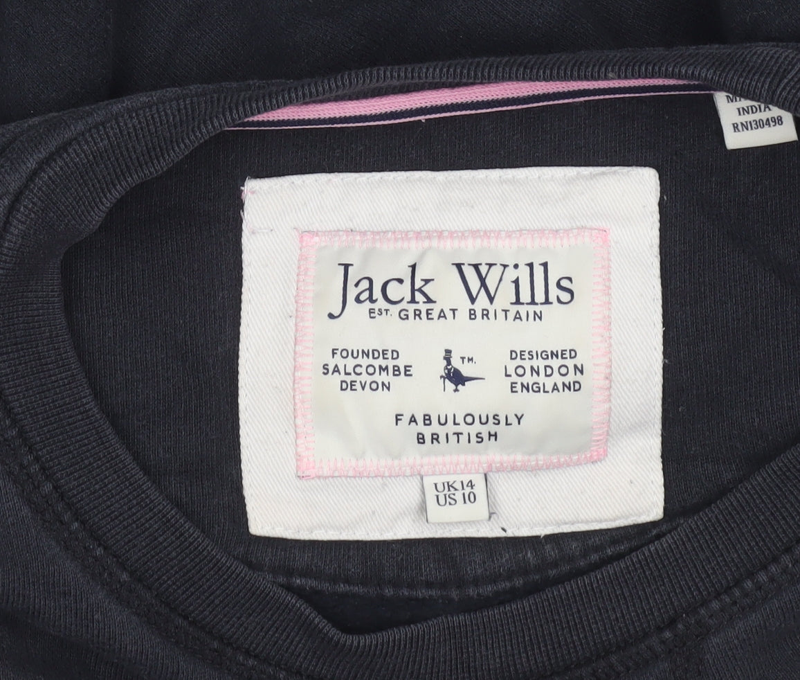 Jack Wills Women Black Size 14 Pullover Sweatshirt 100% Cotton Crew Neck