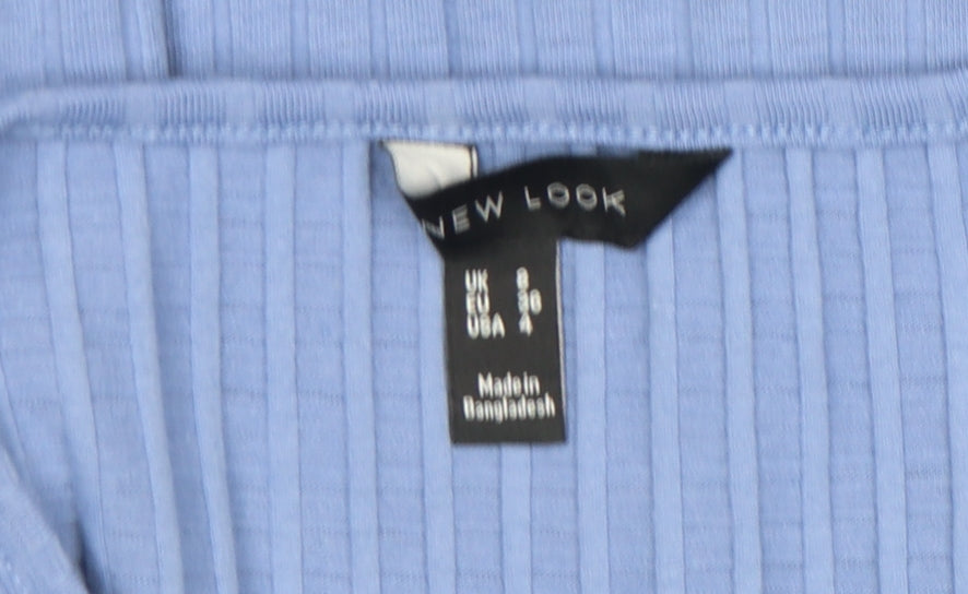 New Look Women’s Blue Ribbed Long Sleeve V-Neck Slim Fit Top Size 8