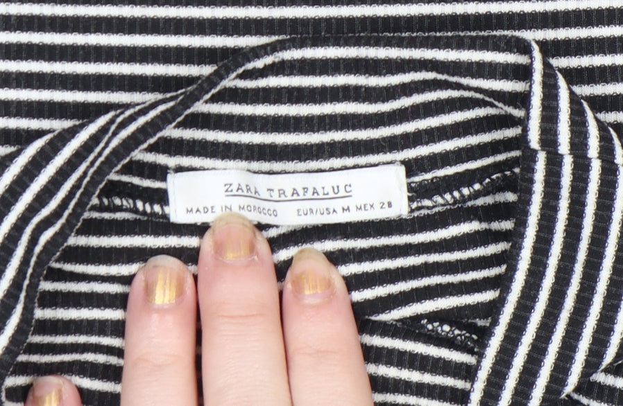 Zara TRF Women’s Black Striped Roll Neck Long Sleeve Slim Fit Top M