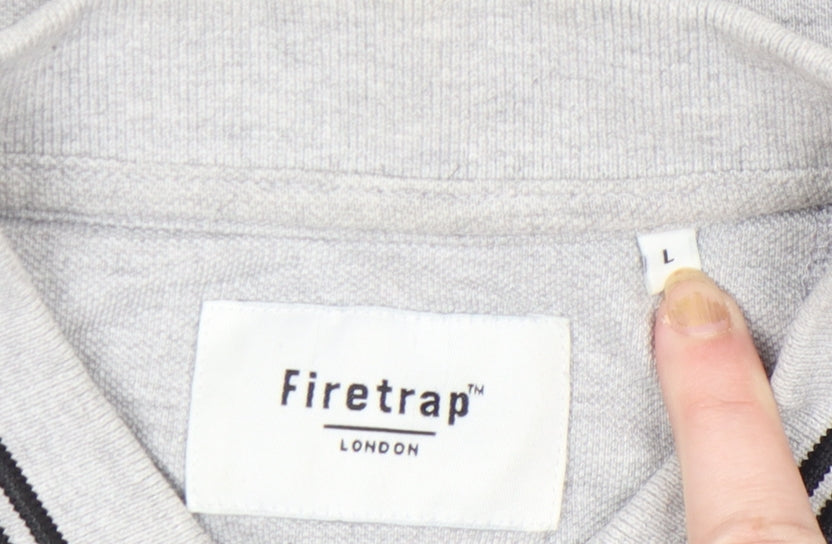 Firetrap Men's Grey Short Sleeve Cotton Polo Shirt Size L