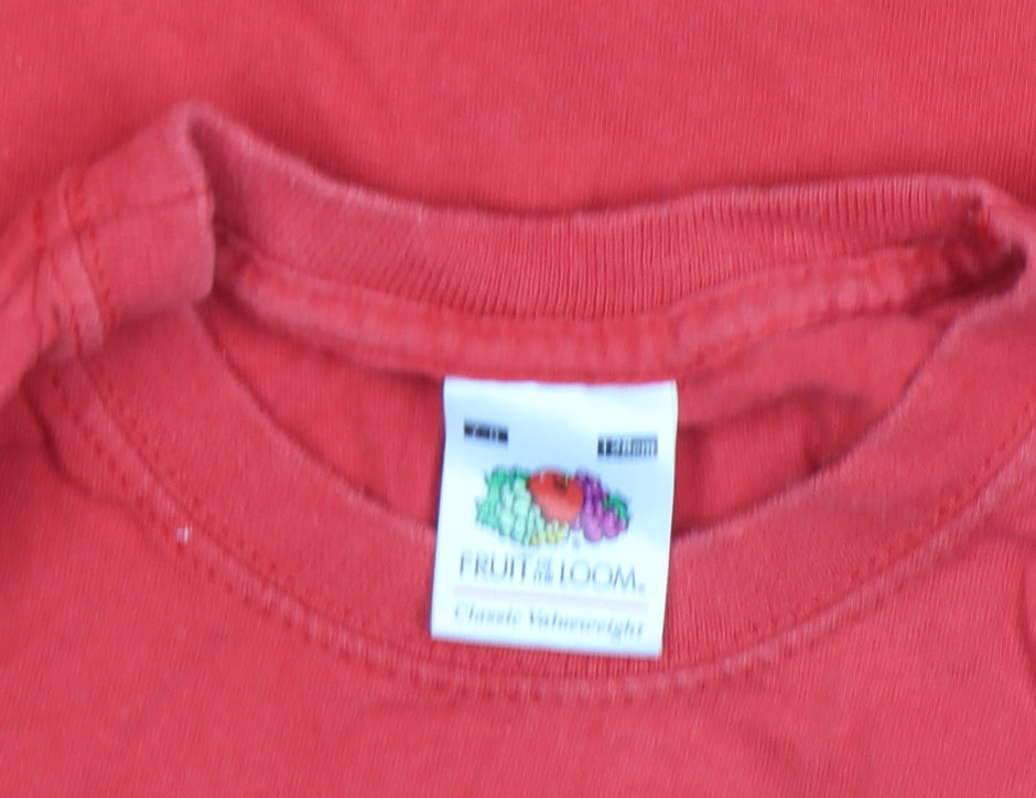 Fruit of the Loom Girls Red Christmas Santa Graphic Cotton T-Shirt M