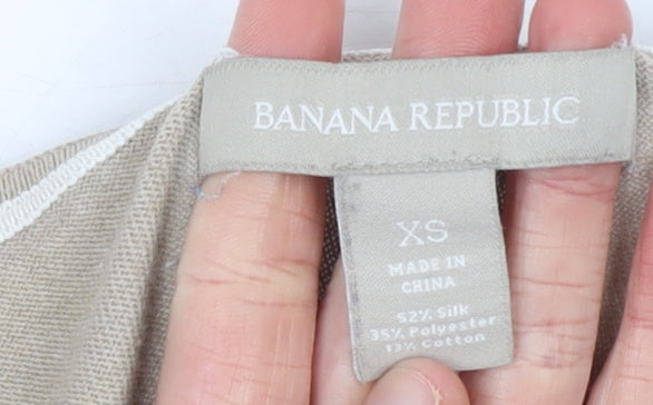 Banana Republic Women Beige Silk Blend V-Neck Pullover Jumper XS