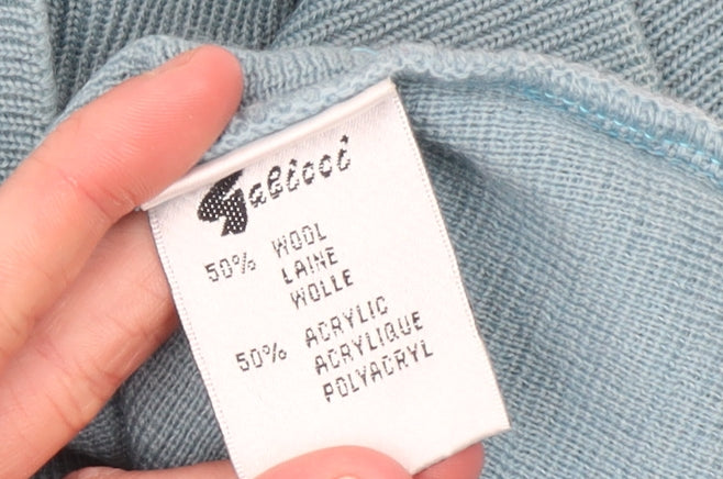 Galteco Men Blue Wool Blend V-Neck Pullover Jumper XL