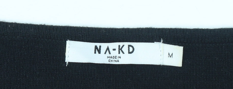 NA-KD Women’s Black Square Neck Long Sleeve Knit Bodysuit Size M