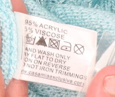 Casamia Women’s Blue Floral Embroidered Short Sleeve Knit Jumper M