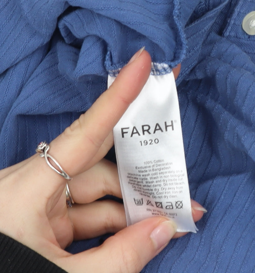 Farah Men's Blue Cotton Short Sleeve Polo Shirt Size S