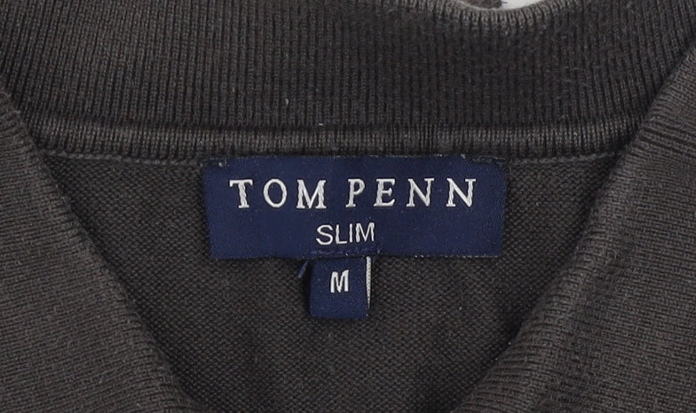 Tom Penn Men's Brown Slim Fit Long Sleeve Cotton Polo Shirt M