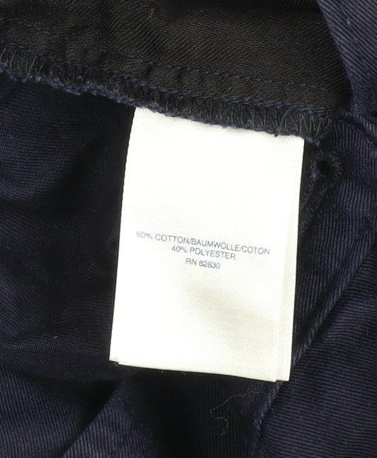 Lands' End Women's Blue High Rise Straight Leg Cotton Blend Trousers UK 16