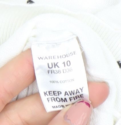 Warehouse Women's Ivory Polka Dot V-Neck Cardigan UK 10