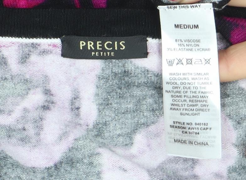 Precis Petite Womens Black Pink Floral Knit Cardigan Size M