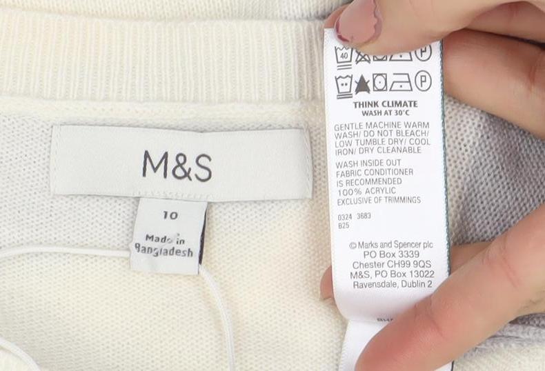 Marks and Spencer Womens Cream Grey Striped Knit Jumper Size 10