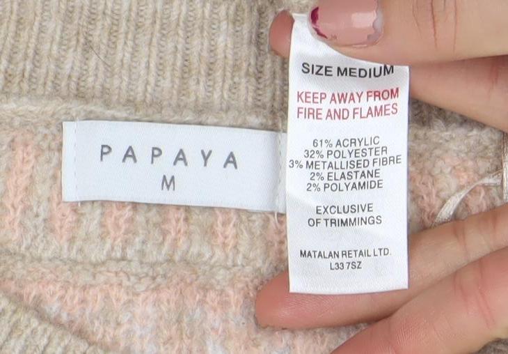 Papaya Women’s Beige Fair Isle Knit Jumper Size M