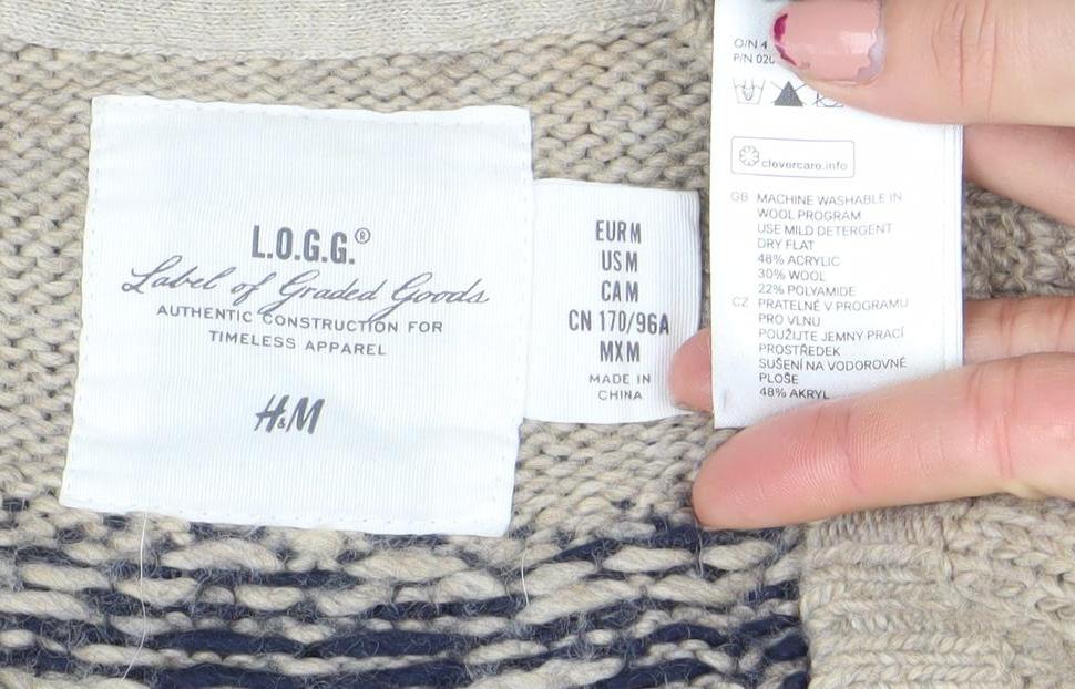 H&M L.O.G.G. Women’s Beige Fair Isle Wool Jumper M