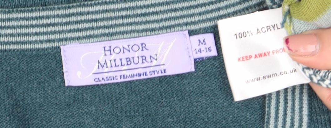 Honor Millburn Women's Green Striped Knit Open Cardigan M