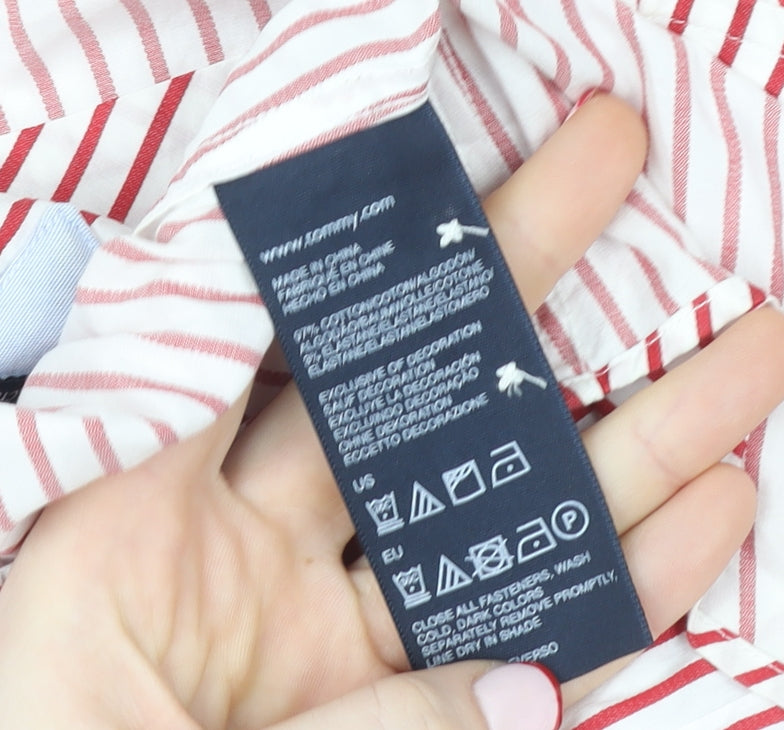 Tommy Hilfiger Women's Red Striped Cotton Stretch Button-Up Shirt Size 12