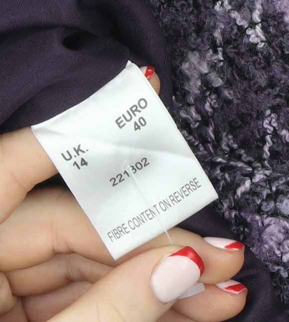 Eastex Women Purple Wool Blend Tweed Jacket Size 14 Classic Short Sleeve