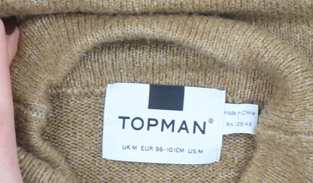 Topman Men's Beige Wool Roll Neck Zip Jumper Size M