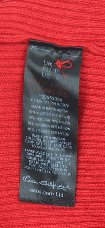 Miss Selfridge Women’s Red Slim Fit Ribbed Button Cardigan Size 8