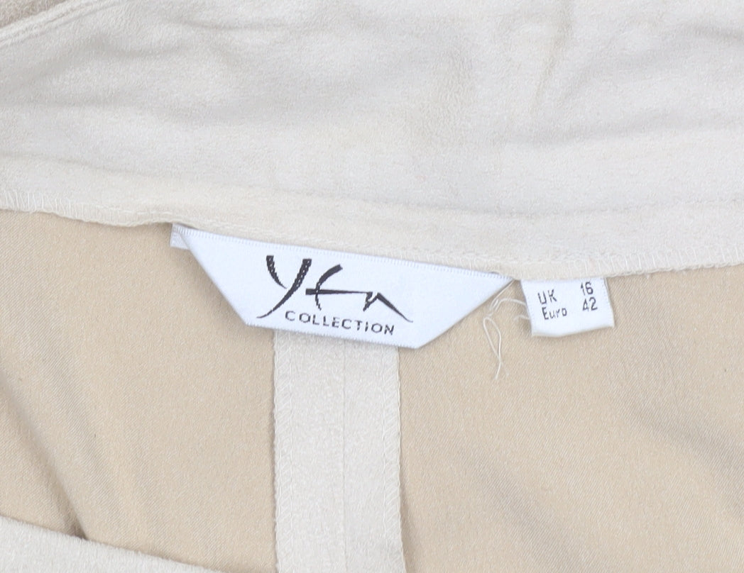 YKA Collection Womens Beige Wide-Leg Stretch Trousers Size 16