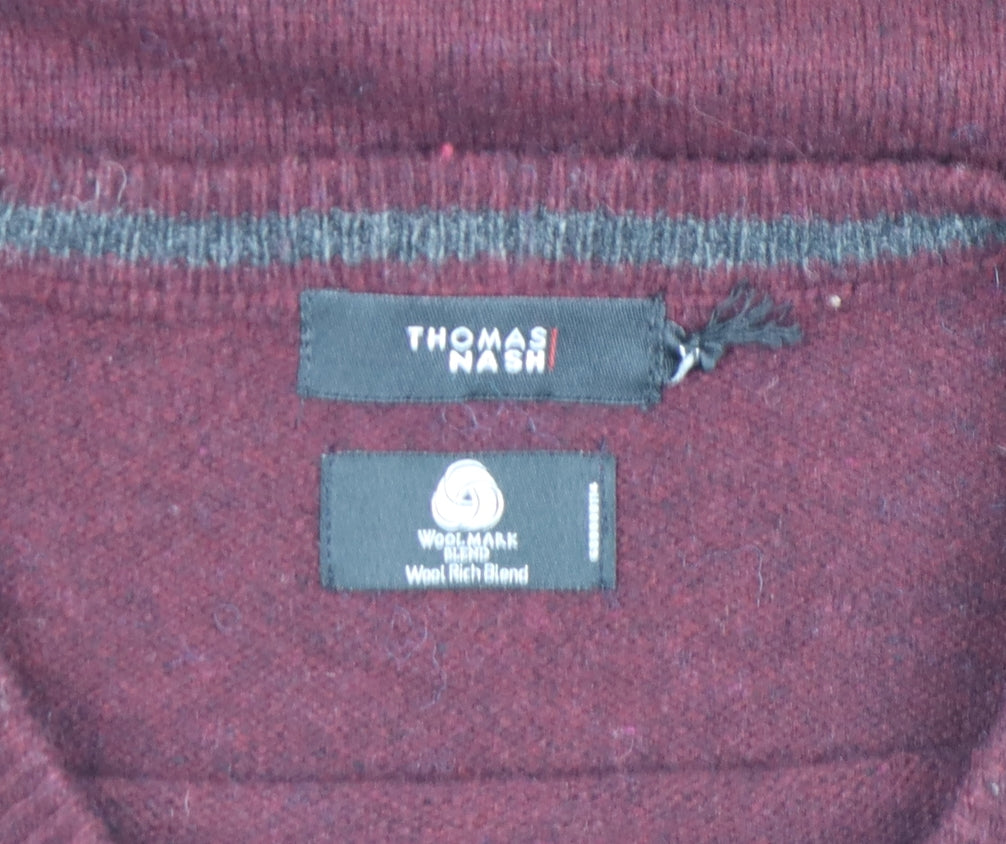 Thomas Nash Men's Red Wool Blend Crew Neck Jumper XL