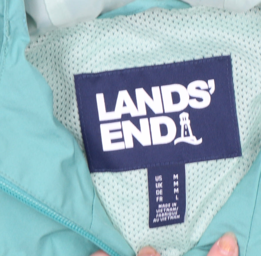 Lands' End Women’s Green Hooded Waterproof Rain Jacket Size M