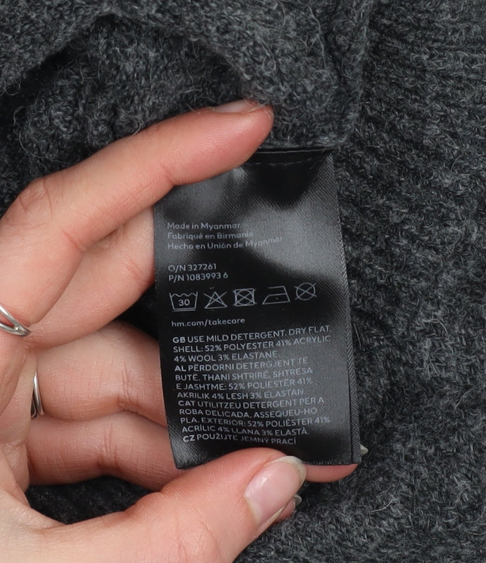 H&M Mama Women's Grey Mock Neck Long Sleeve Jumper Size 12 Wool Blend