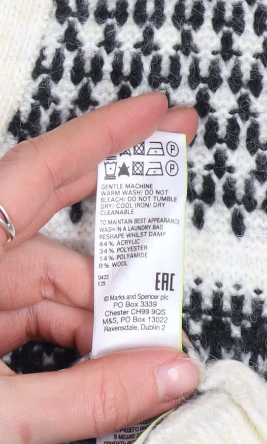 Marks and Spencer Womens Black White Fair Isle Cardigan XS