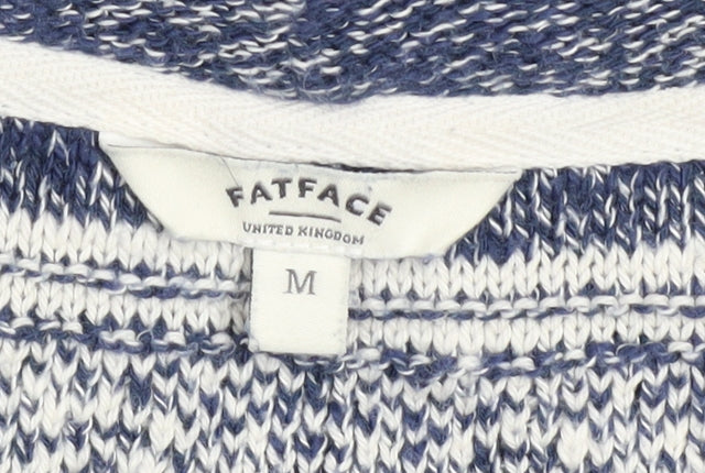 FatFace Women Blue Open-Knit Striped Cotton Cape M