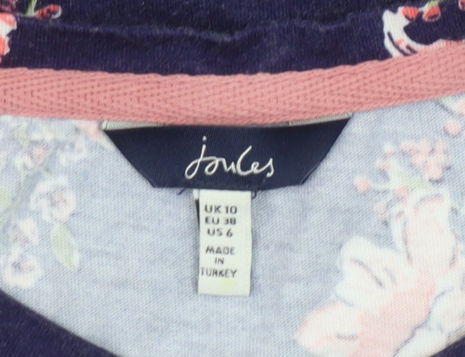 Joules Womens Blue Floral Ruffle Long Sleeve Tunic Blouse Size 10