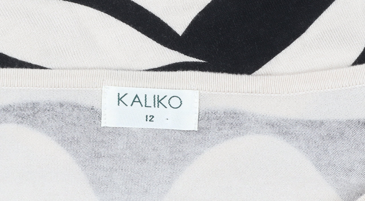 Kaliko Women Beige Black Zebra Print Cardigan Size 12 Scoop Neck