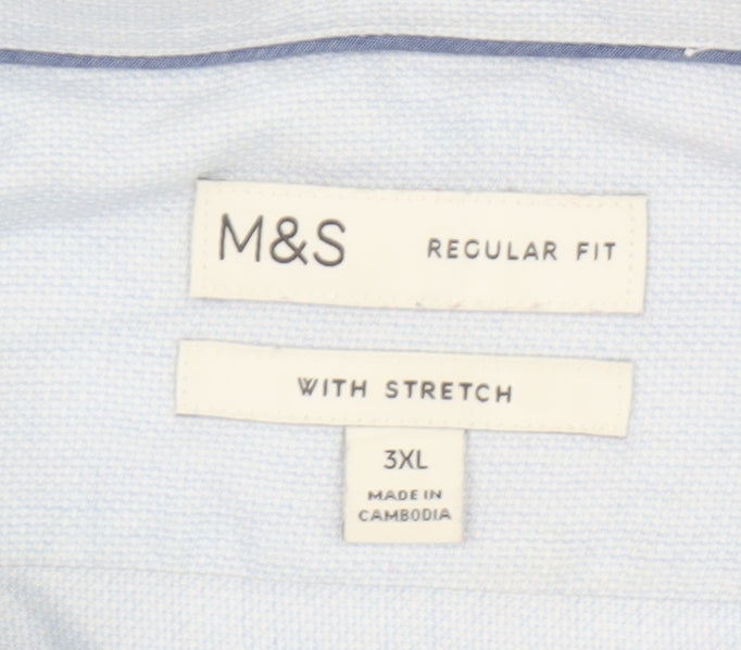 Marks and Spencer Men's Blue Regular Fit Stretch Cotton Button-Up Shirt 3XL