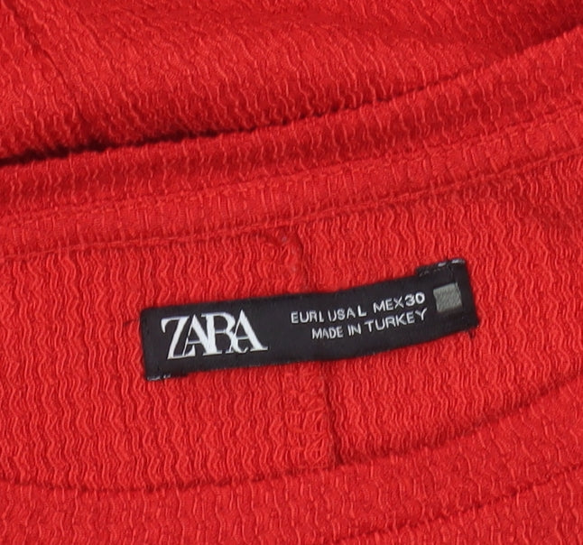 ZARA Women Red Short Sleeve Crew Neck Textured T-Shirt Size L