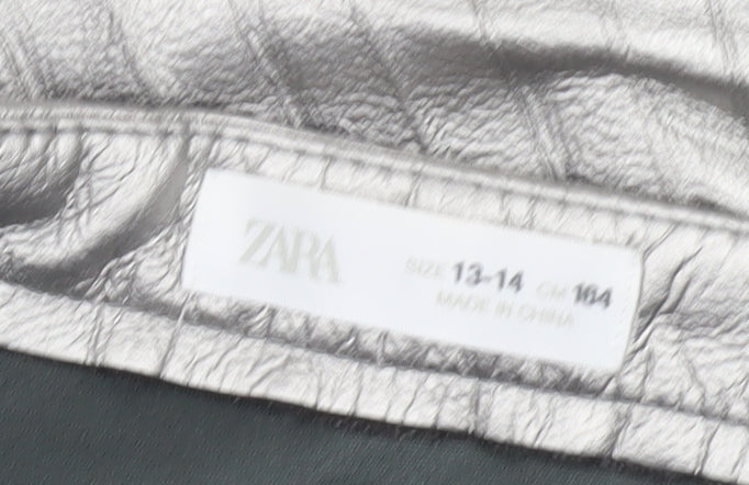 Zara Girls Silver Pleated Faux Leather Short Skirt 13-14 Years