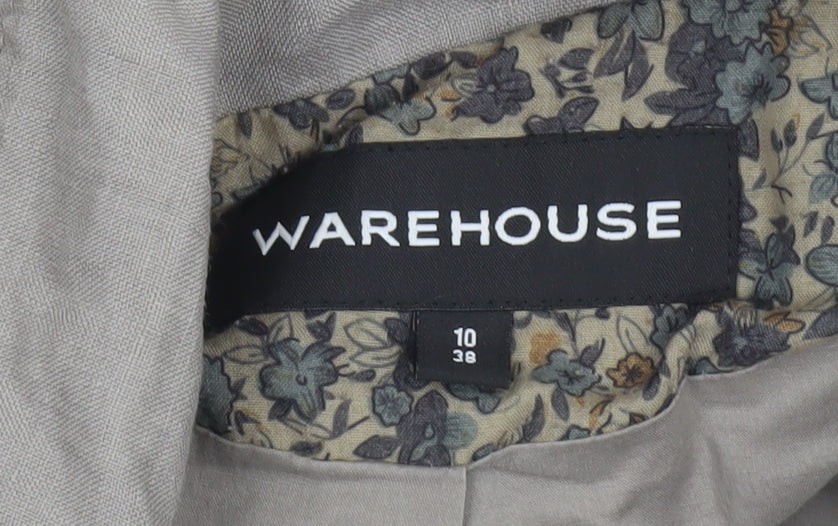 Warehouse Women Beige Linen Military Jacket Size 10 Short Sleeve