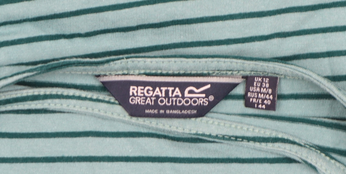 Regatta Women’s Green Striped Long Sleeve Cotton T-Shirt UK 12