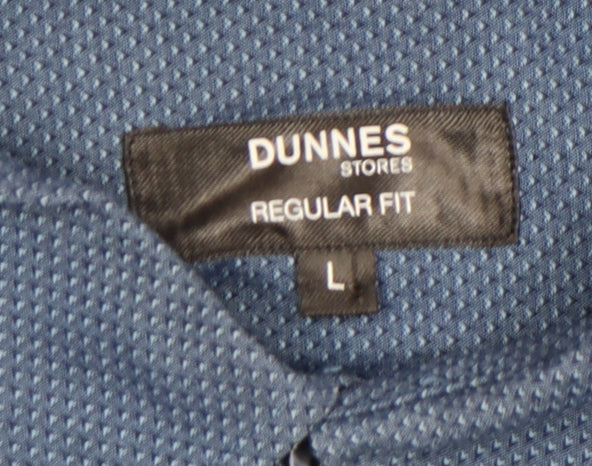 Dunnes Stores Men's Blue Regular Fit Cotton Long Sleeve Button-Up Shirt - Size L