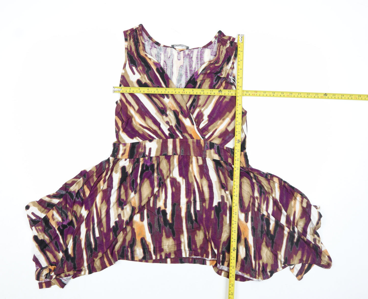 South Womens Purple Beige Abstract Sleeveless Wrap Tunic Top Size 12