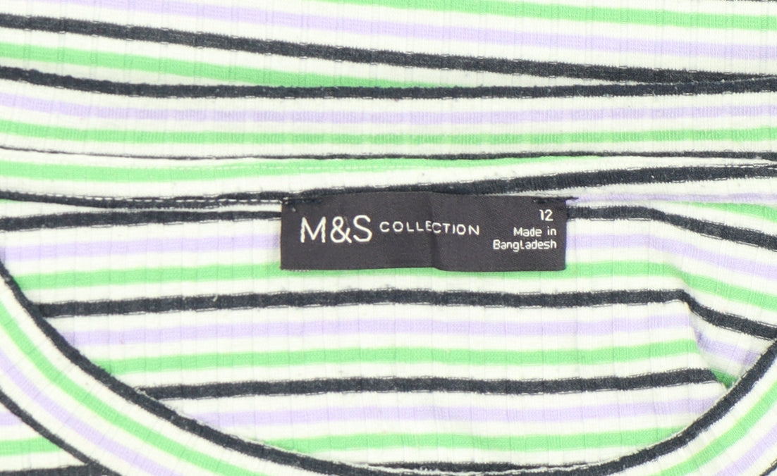 Marks and Spencer Women's Multicoloured Striped Long Sleeve T-Shirt Size 12