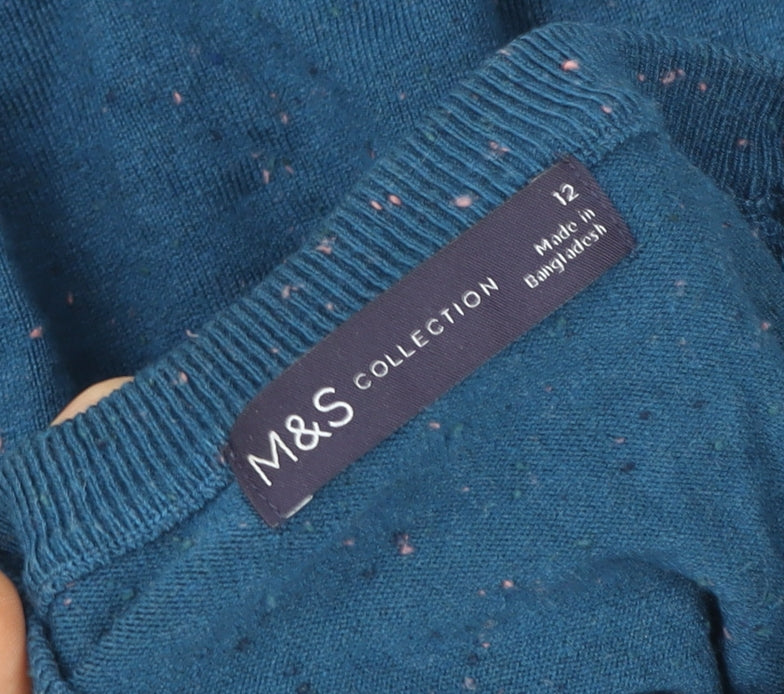 Marks and Spencer Women's Blue Size 12 Crew Neck Button Cardigan