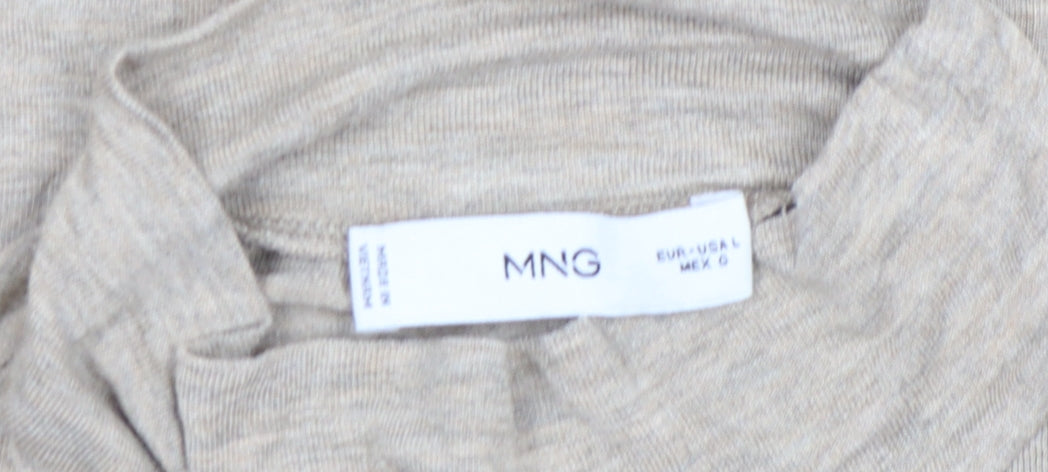MNG Womens Beige Long Sleeve Roll Neck Jersey Top Size L