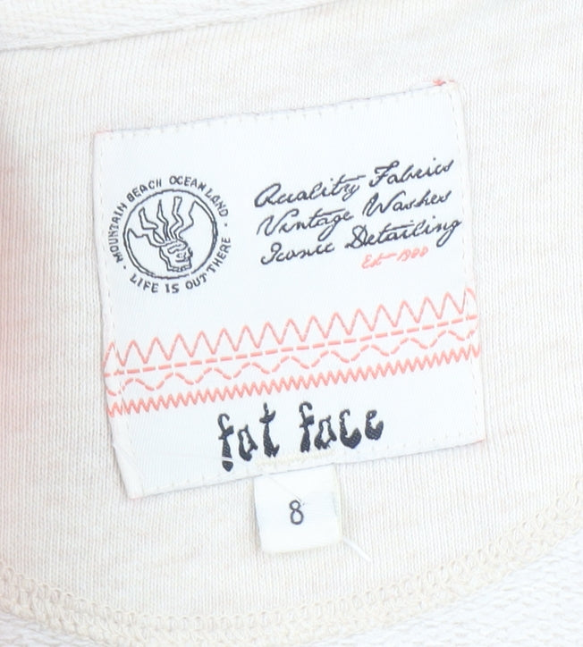 Fat Face Women Beige 1/4 Zip Fleece Sweatshirt Size 8