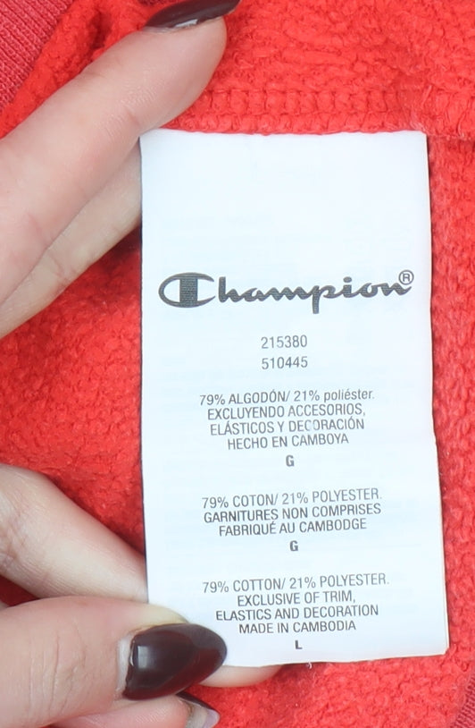 Champion Women’s Red Pullover Hoodie Large Cotton Blend Logo Sweatshirt