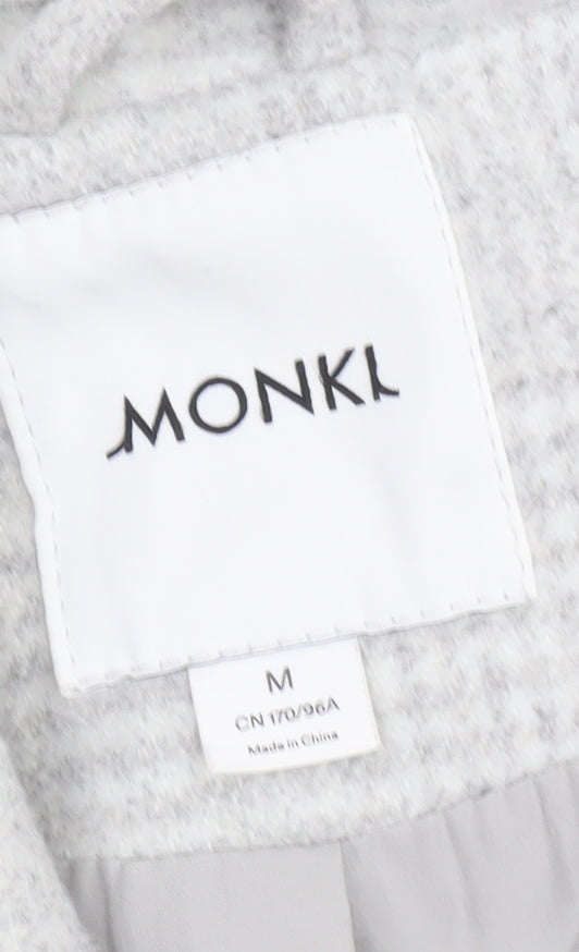 Monki Womens Grey Checked Wool Blend Long Overcoat Size 12