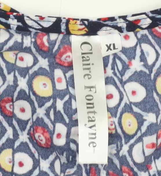Claire Fontayne Women’s Multicoloured XL Geometric V-Neck 3/4 Sleeve Tunic Blouse