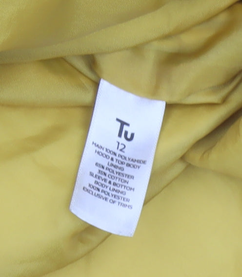 Tu Women’s Yellow Hooded Rain Coat Jacket Size 12 Water Resistant