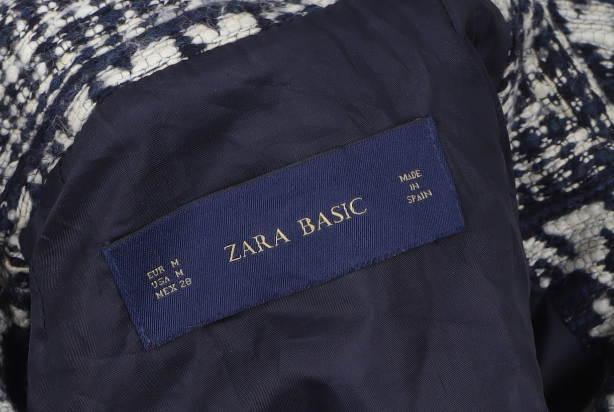 Zara Basic Women's Black Wool Houndstooth Mid-Length Coat Size 12