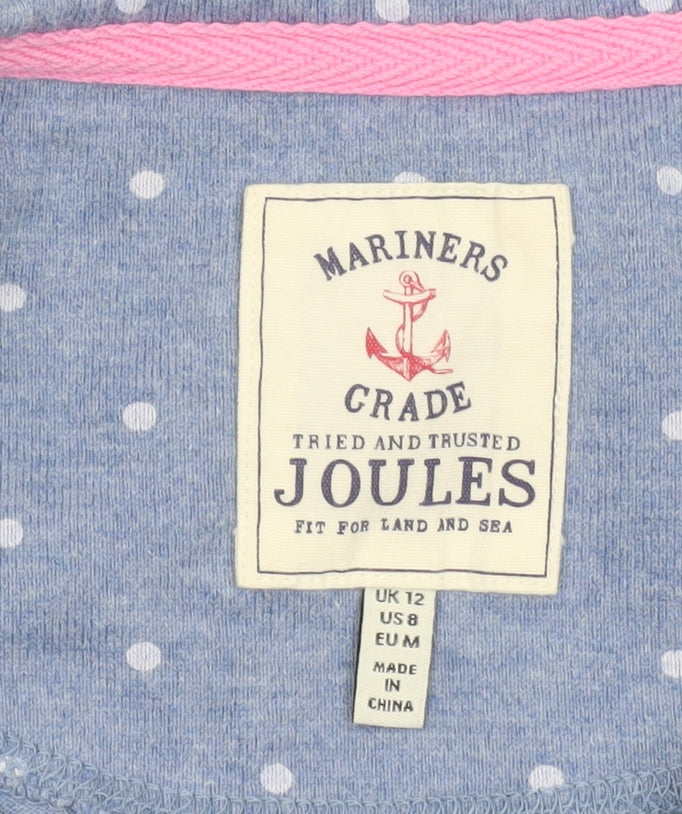 Joules Womens Blue Polka Dot Long Sleeve Cotton Top UK 12