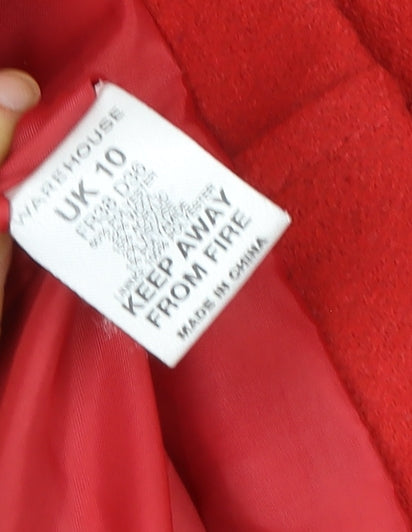 Warehouse Women’s Red Wool Blend Pea Coat UK 10 Classic Mid-Length