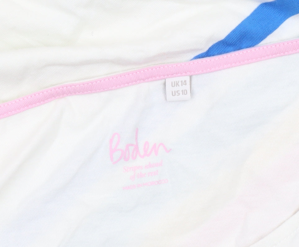Boden Women White Rainbow Stripe Cotton T-Shirt UK 14